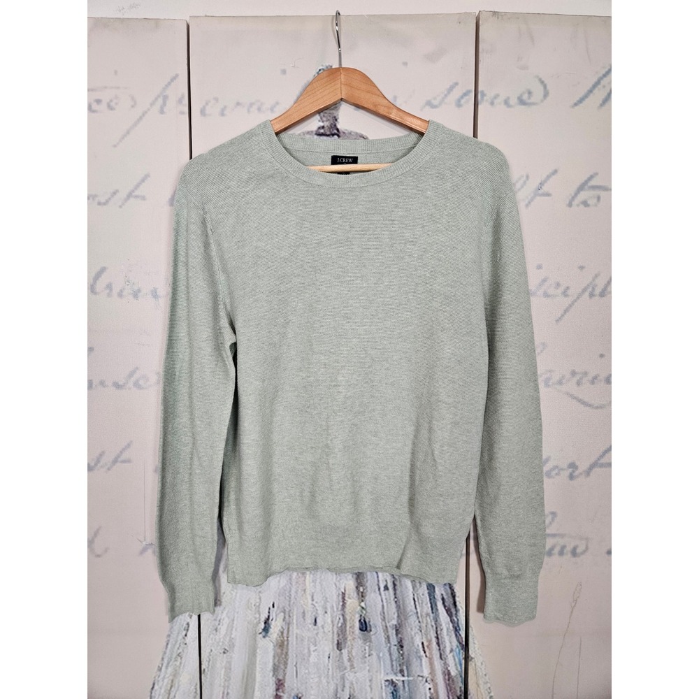 J.Crew Crewneck Sweater Small Sage Green 100% Cotton Textured Knit Classic Mens